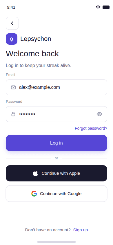 Lepsychon login screen