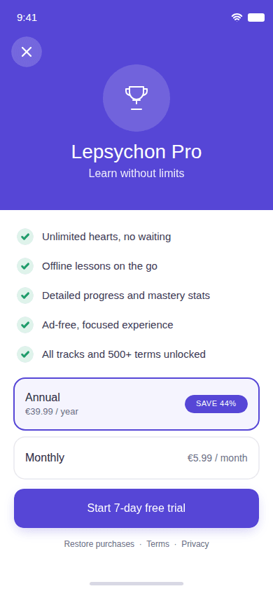 Lepsychon pricing screen