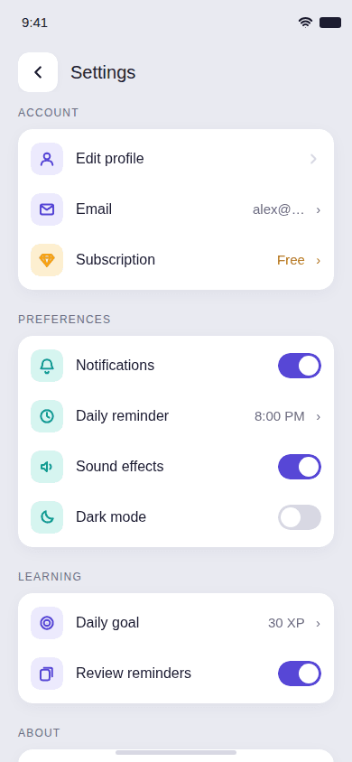 Lepsychon settings screen