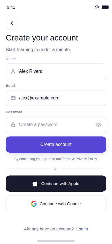 Lepsychon sign up screen